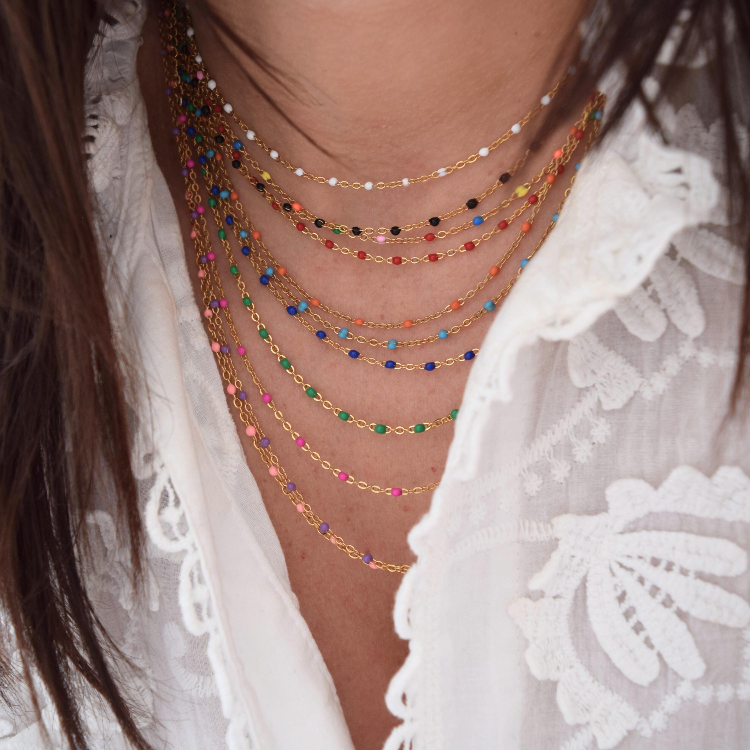 bijou collier chapelet collier petites perles multicolores Collier Coquillage Femme Collier En Acier Inoxydable Spectre