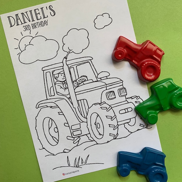 Tractor Crayons Party Bag Filler | With Coloring Page | Kids gift | Party Favor | Easter's gift | Farm party | Tractor party