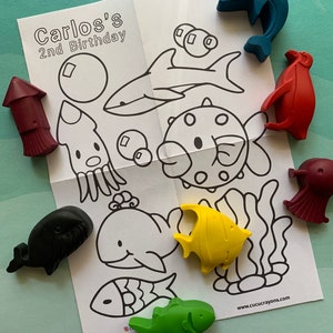 Under the Sea Animal Crayons Party Bag Filler |Coloring Page | Kids gift | Party Favor | Fish Crayons | Under the Sea party