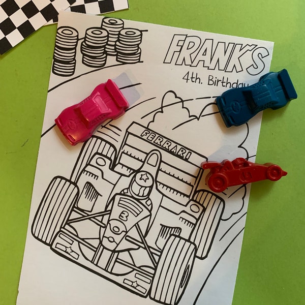 Race Car Crayons Party Bag Filler | Coloring Page | Party Favor | Goody Bag Stuffer| Race Car crayons | Race car party