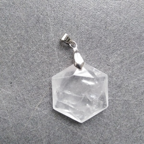 Pendentif quartz / cristal de roche sceau de salomon