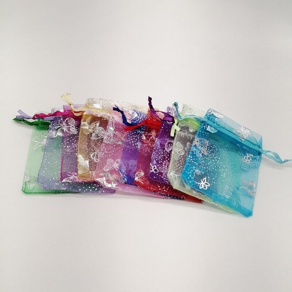 Pochette cadeau organza motif papillon 7x9 ou 9x12cm divers couleur