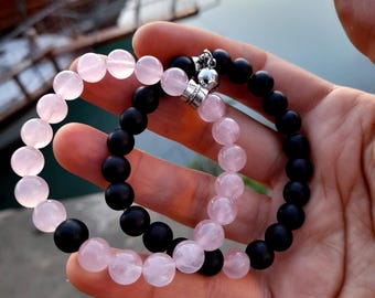 Rose Quartz & Onyx Couple Bracelets Set-Healing Bracelet-Healing Bracelet