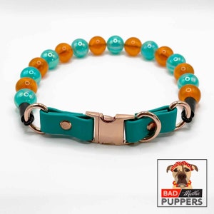 unique dog collar girl dog beaded dog collar pitbull collar, new dog owner gift, quick release dog collar biothane collar, glam dog collar