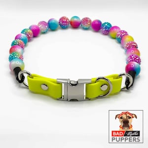 beaded dog collar pitbull collar, rainbow dog accessories girl dog necklace for dogs, tye dye dog collar quick release neon biothane, new