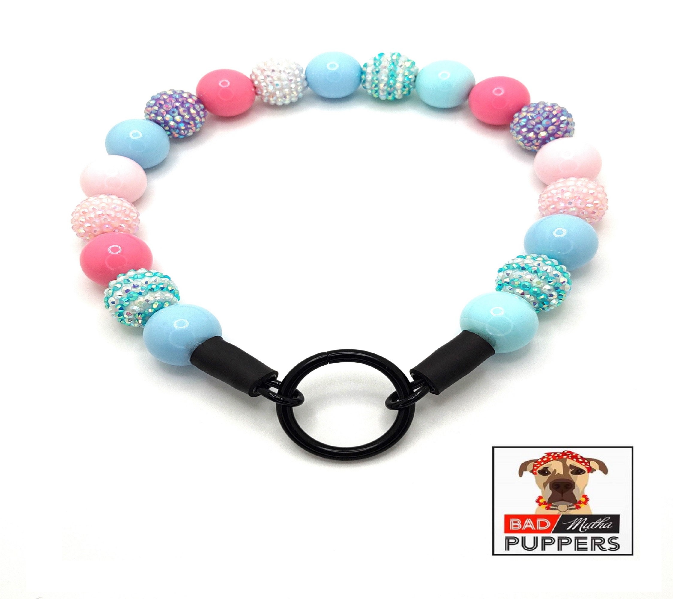 cotton candy pastel dog collar girl dog accessories for large dogs, rhinestone beaded dog necklace for dogs, slip on dog collar cute