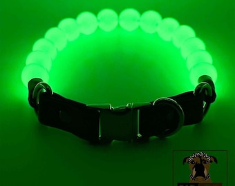 Glow in the dark beaded dog collar, unique pearl necklace for large and medium dogs, bright beads, gift for spring, quick release buckle