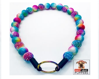 Tie Dye beaded dog collar, waterproof slip on collar, rainbow pearl beads, boho pet collar, new puppy gift, boujee dog mom, hippie dog