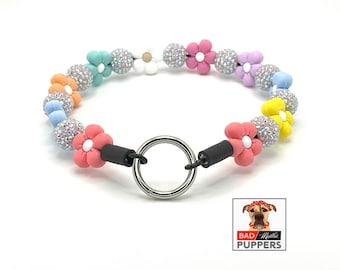 Colorful Daisy dog collar girl dog accessories for large dogs, new puppy gift, dog gifts for dogs, cute dog bead collar for small dogs, best