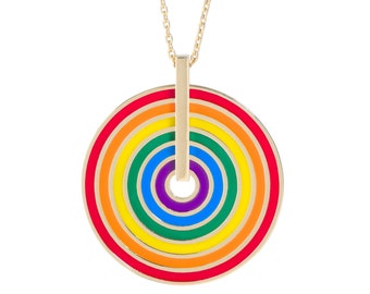 Gay Pride Rainbow Charm Necklace, LGBTQ Gold Necklace, Gay Commitment Gift Idea