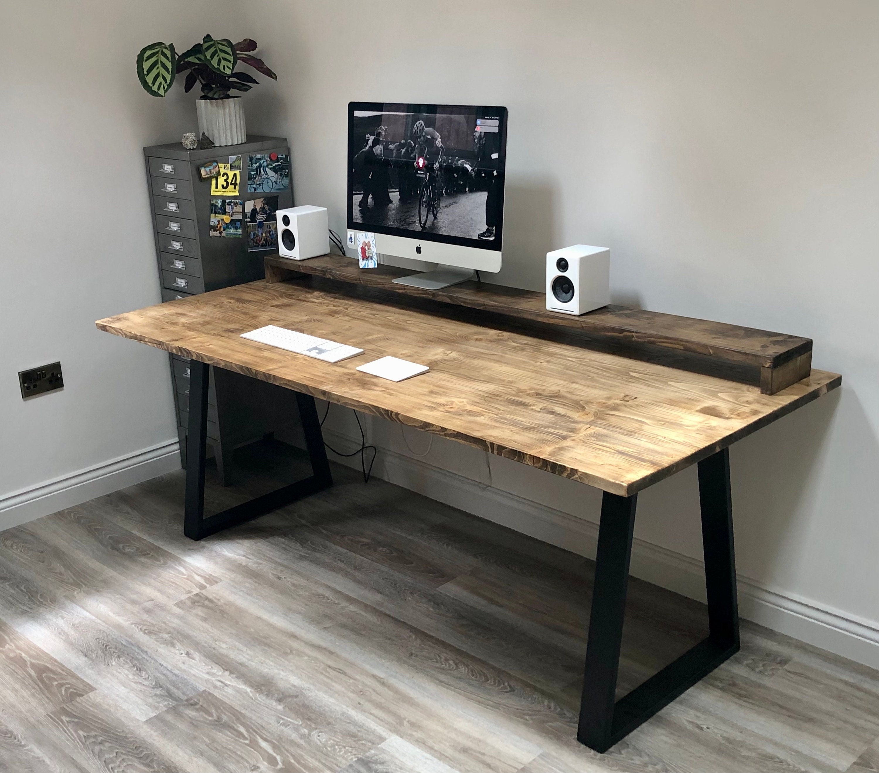 Bespoke Rustic Music Production Desk With Trapezium Legs 