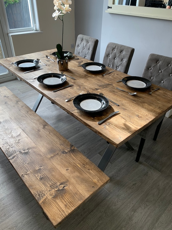 Flamed Rustic Scaffold Board Dining Table Bench Etsy UK
