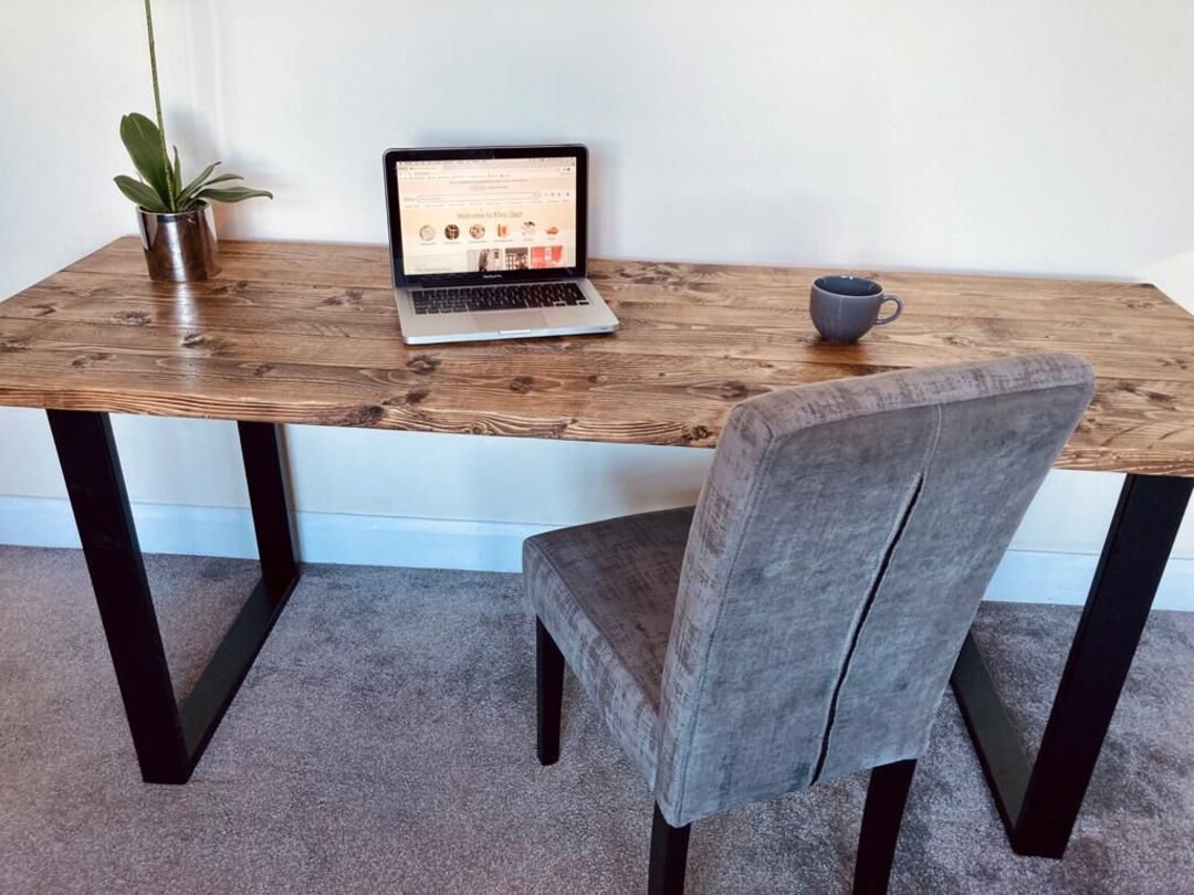 Rustic Spanned Desktop For Computer Bespoke Rustic Style Computer Desk With Square Box Legs - Etsy