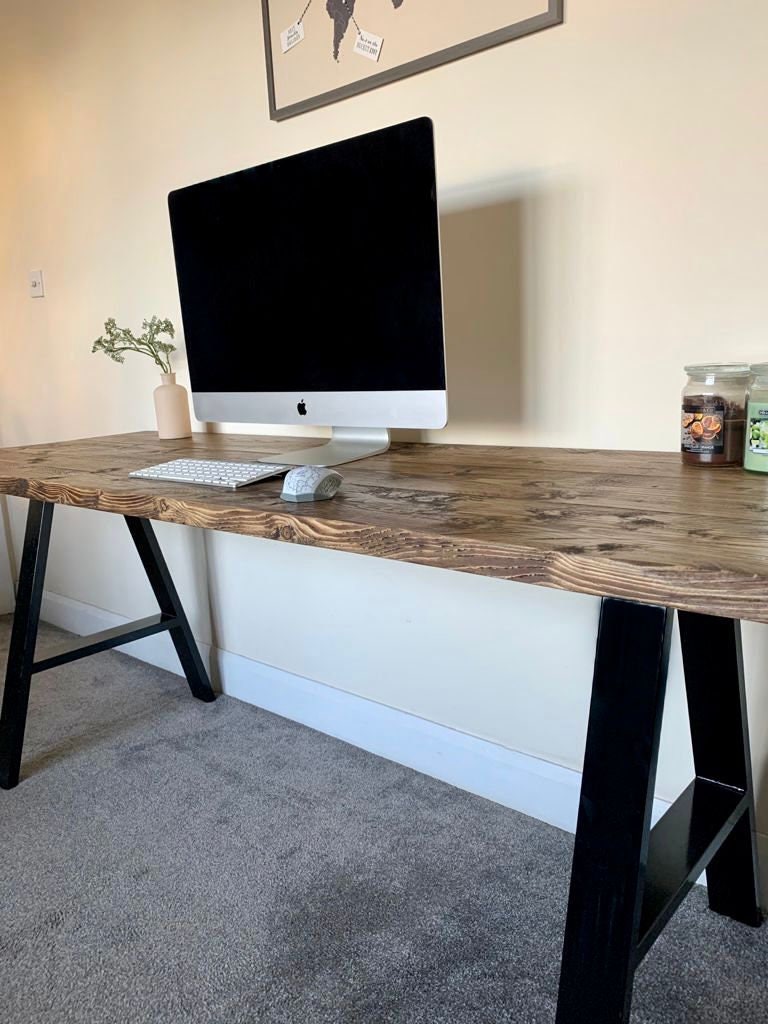 Flamed Bespoke Rustic Computer Desk With A Frame Industrial Etsy UK