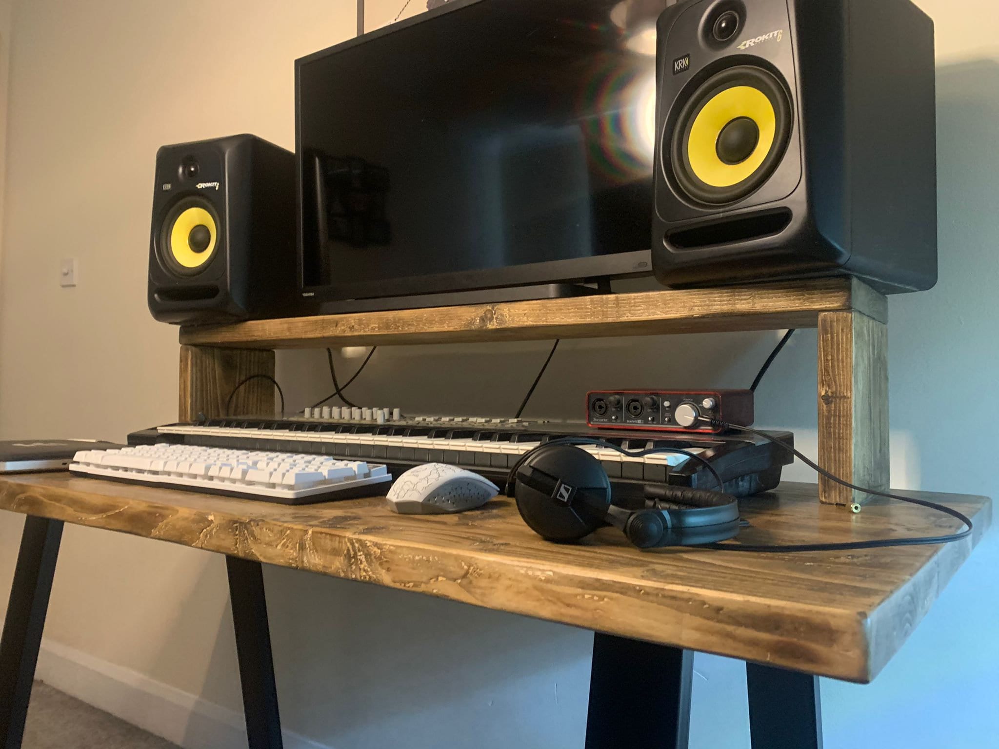 Bespoke Rustic Music Production Desk With Trapezium Legs - Etsy