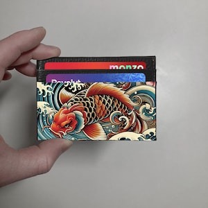 Koi Carp print slim wallet - Leather custom card holder - Fish printed wallet - Gift for Him - Gift for her - Kids wallet