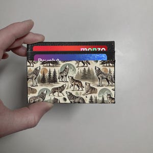 Wolf Leather Wallet – Slim Card Holder – Animal Print Wallet – Custom Gift for Him – Gift for Her – Kids Wallet