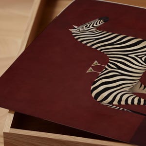 Quirky Zebra Martini Poster, Surreal Animal Wall Art, Burgundy Bar Cart Decor (Physical Print) immagine 3