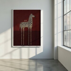 Quirky Zebra Martini Poster, Surreal Animal Wall Art, Burgundy Bar Cart Decor (Physical Print) immagine 13