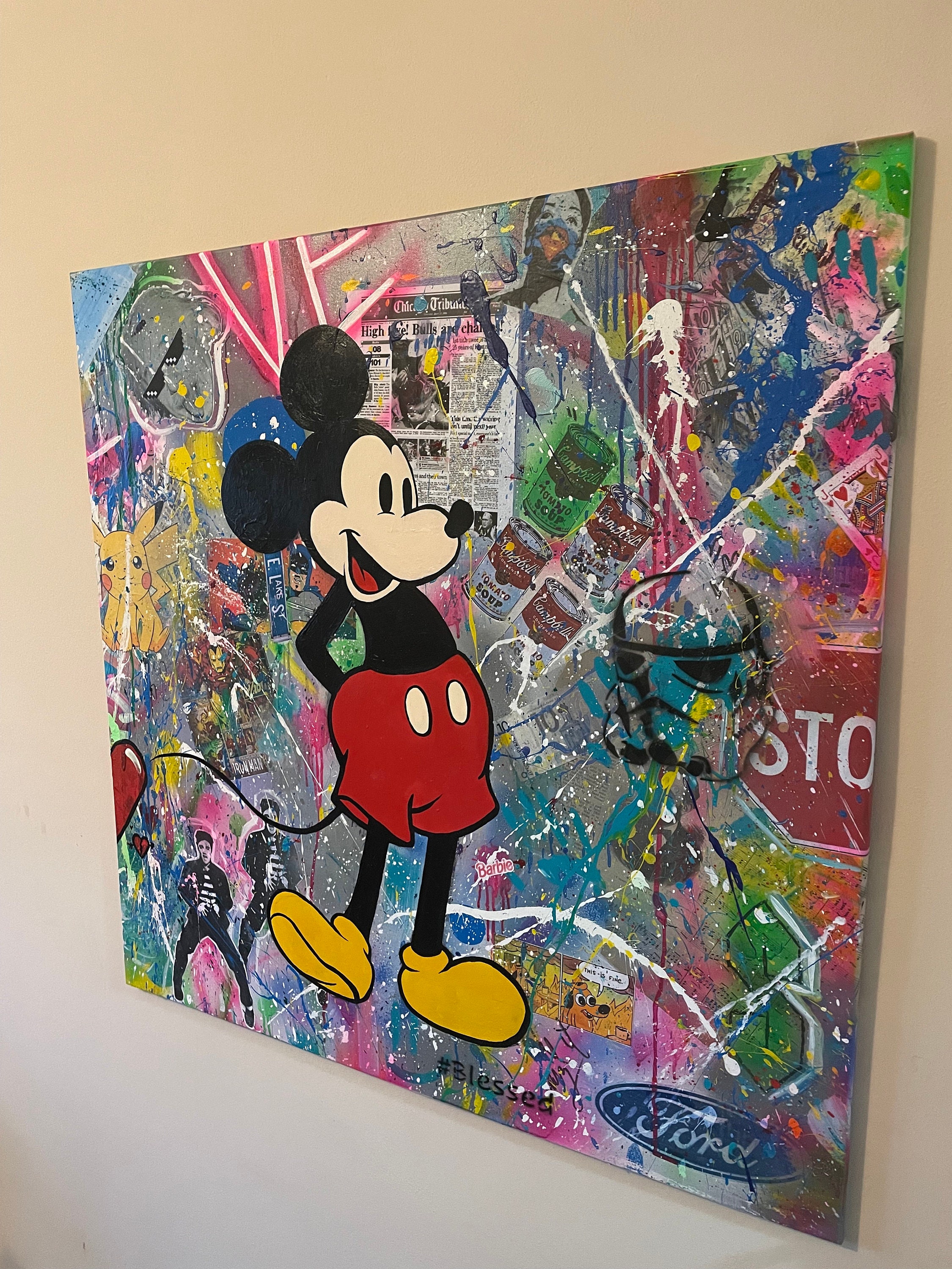 Pintura de graffiti pop art original de Mickey Mouse sobre lienzo - Etsy  México, image size:2250x3000
