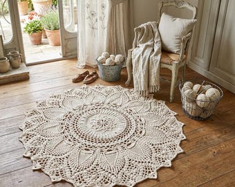 Mandala Häkelteppich rund | Boho Teppich aus Baumwolle | Handgemachter Crochet Rug | Wohnzimmer Deko | Naturfarben
