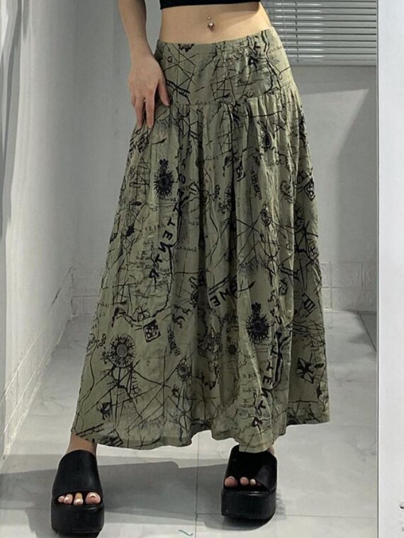 Summer Skirt Green Skirt Retro Skirt Print Skirt Holiday Etsy