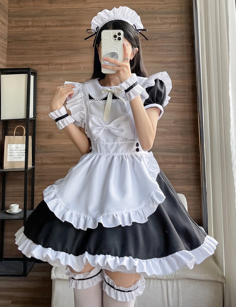 6-piece Maid Set Maid Outfit Bow Maid Dress Japanese Anime - Etsy