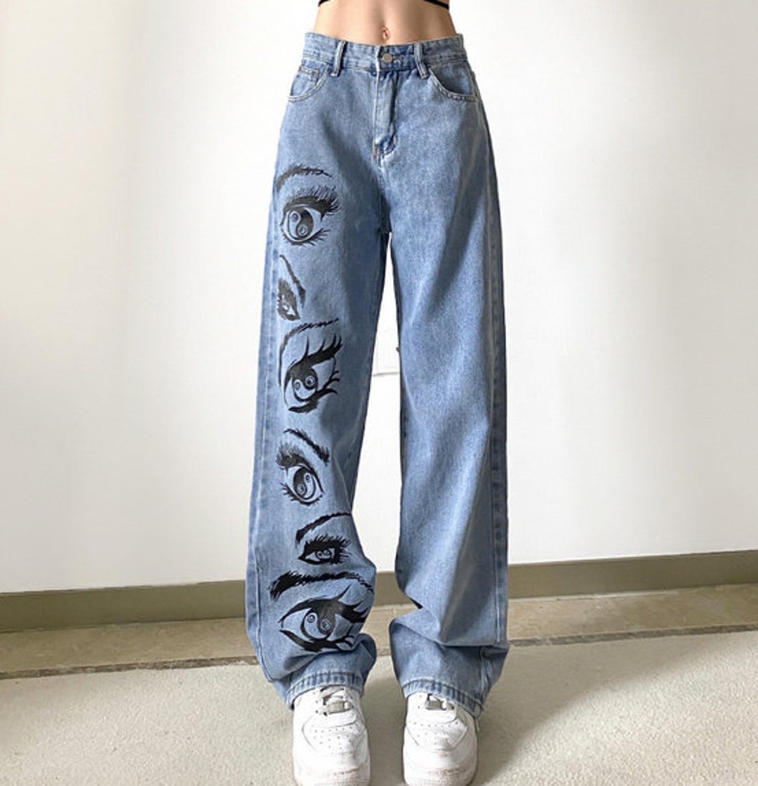 Personalized Eye Print Jeans Casual Pants Loose Jeans - Etsy