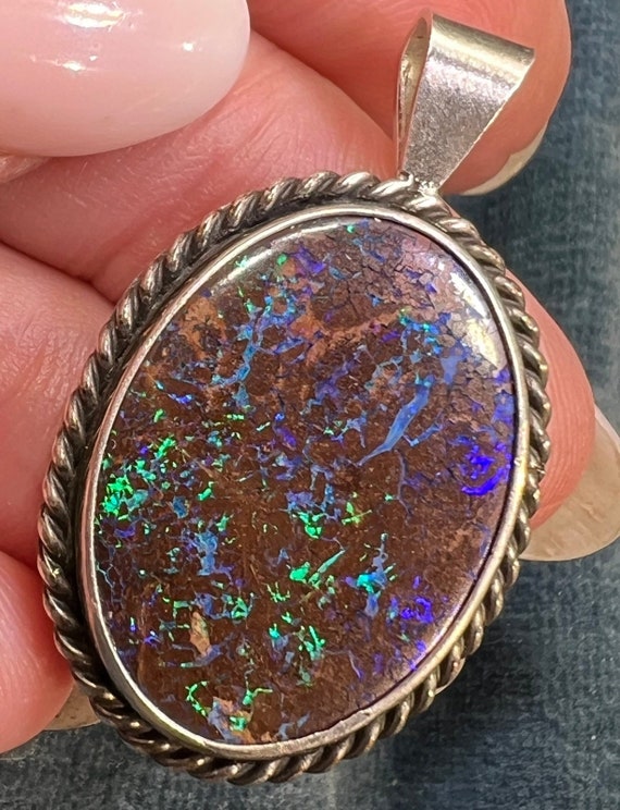 Australian Koroit Boulder Opal Pendant in Sterlin… - image 5