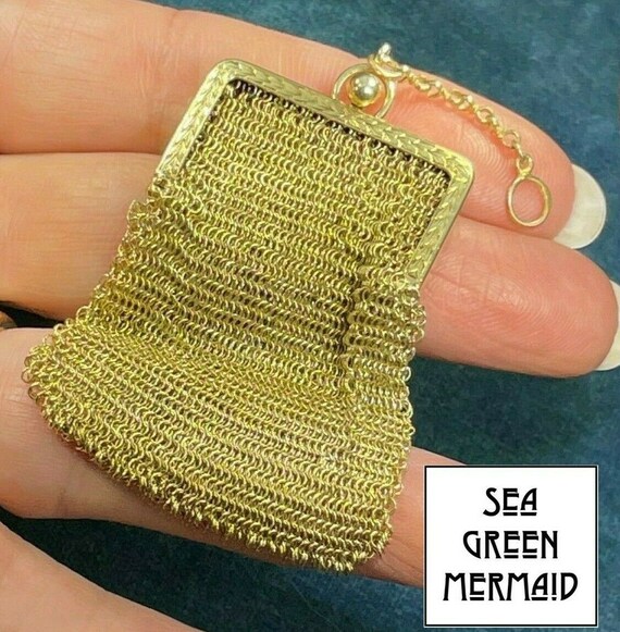 14k Yellow Gold Antique Mesh Coin Purse Pendant. 2