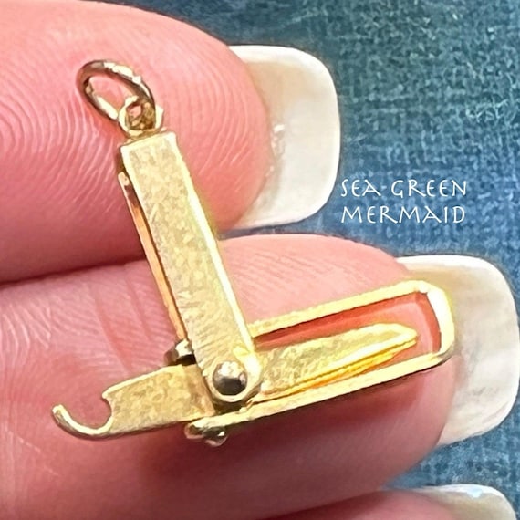 10k Gold TINY Folding Pocket Knife Camping Tool Pendant