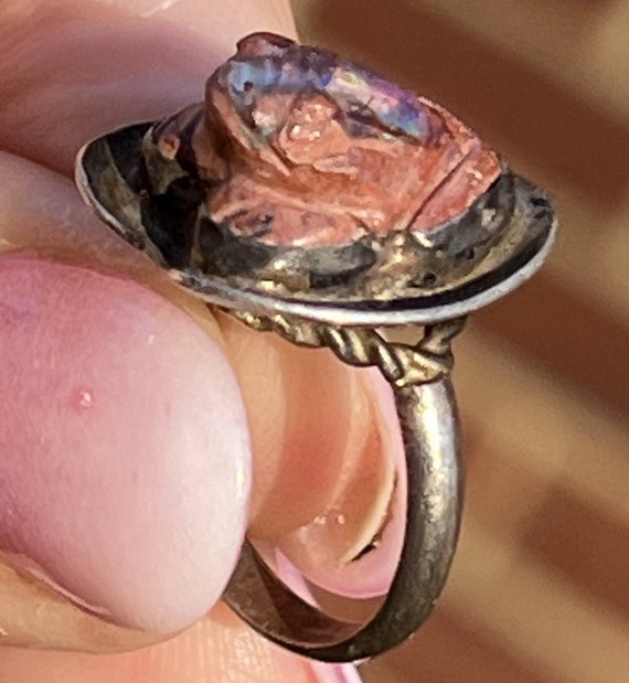 Mexican Boulder Opal Carved FROG on Lily Pad Ring… - image 9