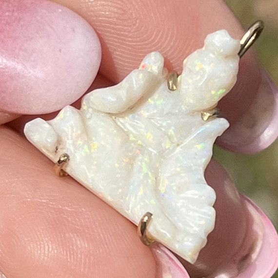 14k Gold Carved Australian Opal GEISHA Pendant **… - image 8