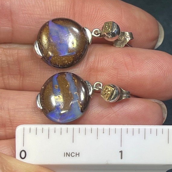 14k + 925 Australian Koriot Boulder Opal Earrings… - image 3
