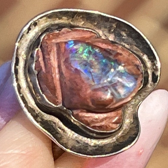 Mexican Boulder Opal Carved FROG on Lily Pad Ring… - image 10