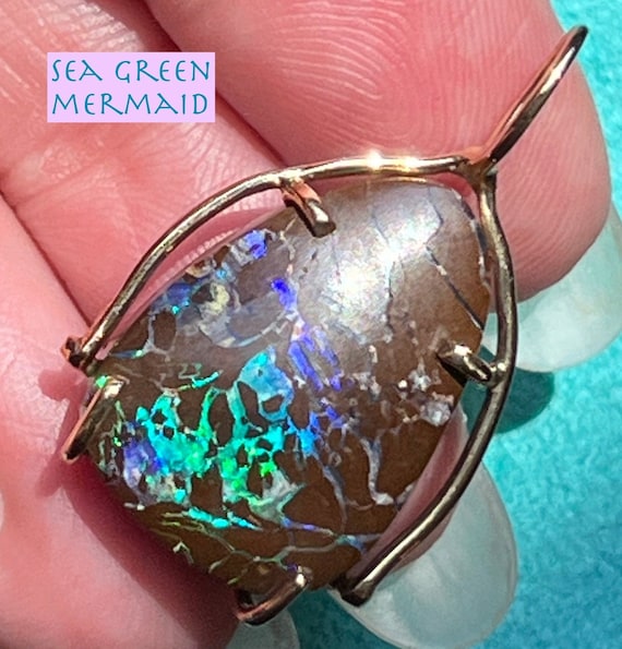 14k Gold Australian Koroit Boulder Opal Pendant VI