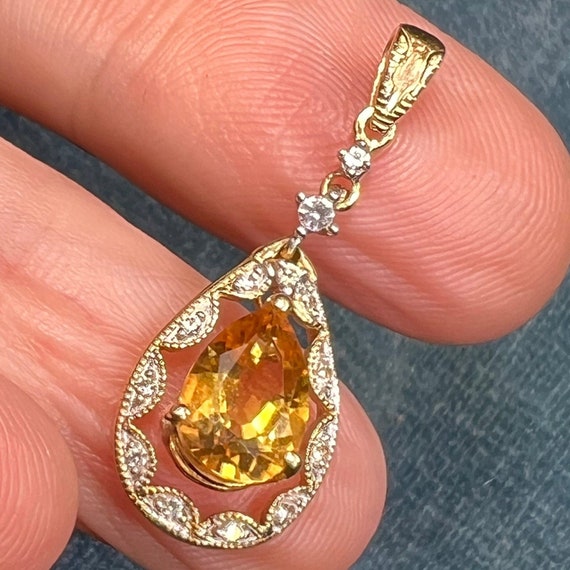 10k Honey Gold Topaz Teardrop Pendant in Diamond … - image 9