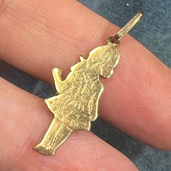 14k Gold Little Girl in Polka Dot Dress Pendant. Gem