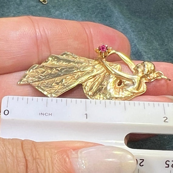 14k Gold Art Nouveau Dryad Goddess Pendant w Ruby… - image 10
