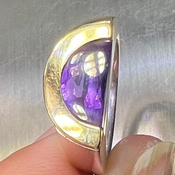 18k Yellow Gold and Silver Amethyst Half Moon Ring - Designer! View 5