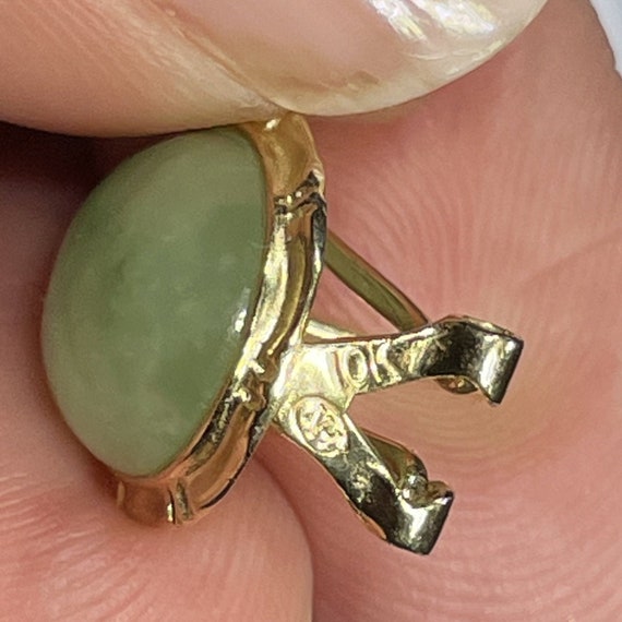 10k Yellow Gold Pale Green Jade OMEGABACK Earrings - image 7