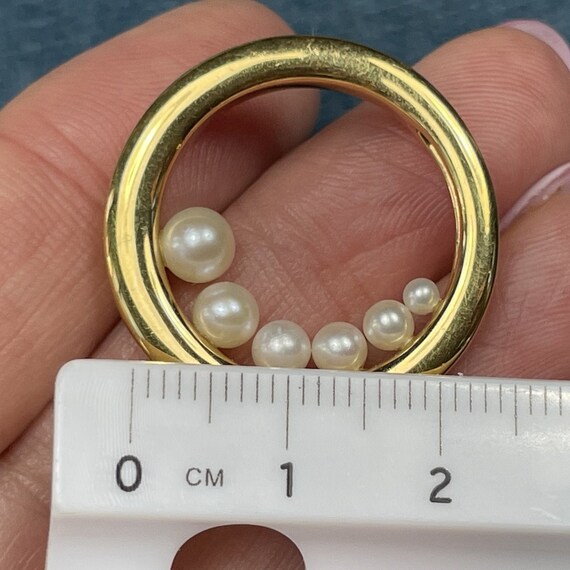 14k Yellow Gold Graduated Pearl Circle Pendant. O… - image 6