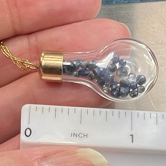 14k Gold Bottle w 35 Tiny Blue Sapphires Pendant … - image 6