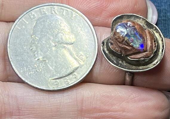 Mexican Boulder Opal Carved FROG on Lily Pad Ring… - image 3