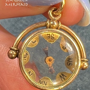 10k Gold Antique Sailor's COMPASS Pendant. Swivel Watch Fob