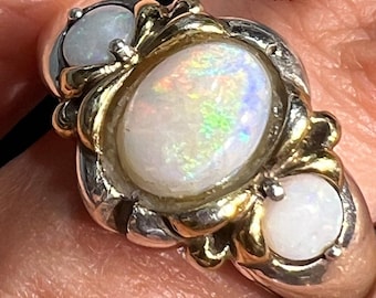 Australian Opal Trio Ring. Bezel-Set in Sterling Silver *Video*