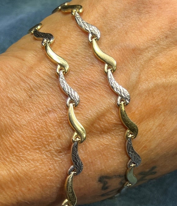 10k Yellow + White Gold 5mm Wave Link Chain Neckl… - image 3