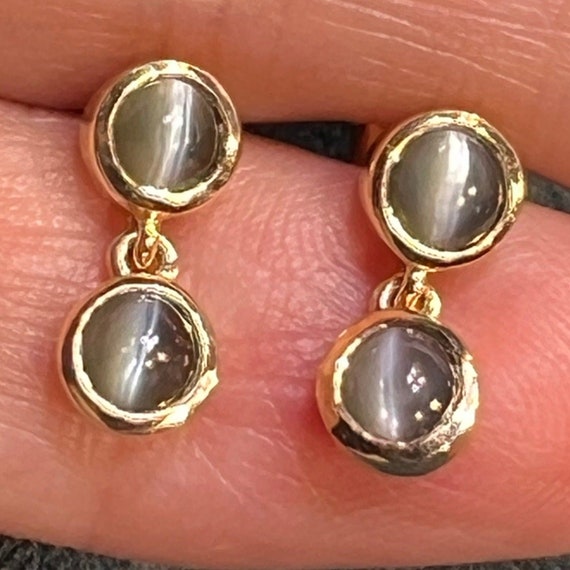 10k Gold Cats Eye Chrysoberyl Dangle Earrings. Ti… - image 8