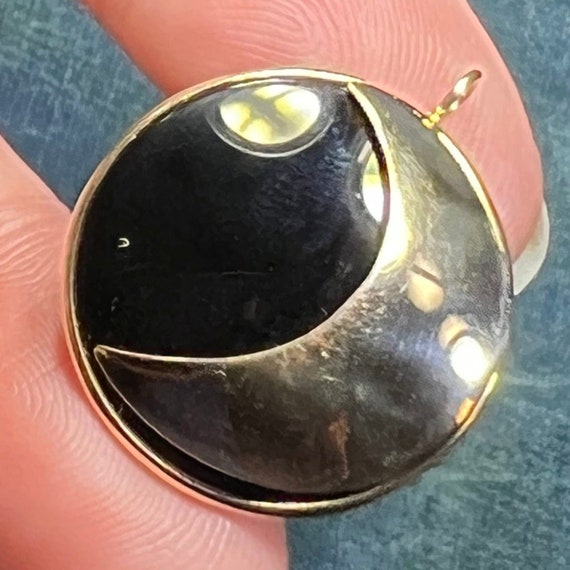 14k Yellow Gold Onyx Crescent Moon Circle Pendant… - image 8