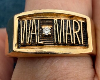 10k Yellow Gold Diamond WALMART Signet Ring. 10mm Wide + 7g